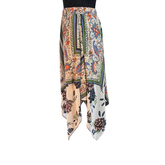 Maeve Anthropologie Scarf Print Asymmetrical Hem Midi Skirt Size 0 - Picture 9 of 15
